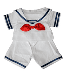 A sailor suit with red bow tie and shorts.