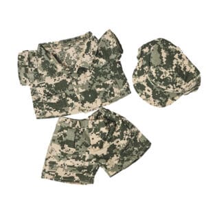 A set of three pieces of clothing in the shape of camouflage.