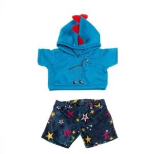 A blue hoodie and shorts set for 1 8 inch dolls.