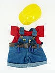 A construction hat and a pair of overalls.