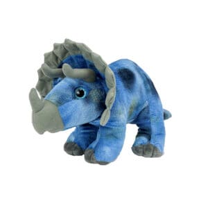 A blue stuffed animal with horns and tusks.