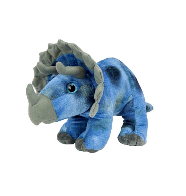 A blue stuffed animal with horns and tusks.