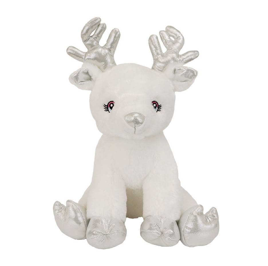 A white stuffed animal with silver antlers.