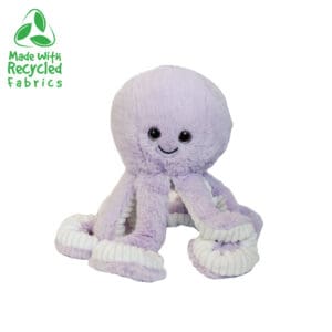 A stuffed octopus is sitting on the floor.