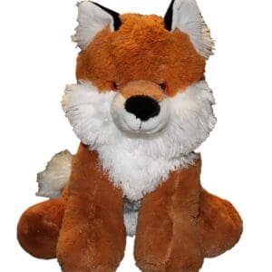 A stuffed animal of a fox with long hair.