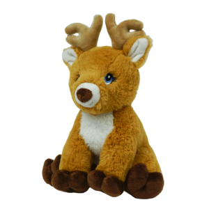 A stuffed animal of a deer with horns.