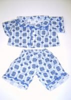 A blue and white pajamas with a bow tie.