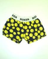 Boxers with smiley faces printed on them.