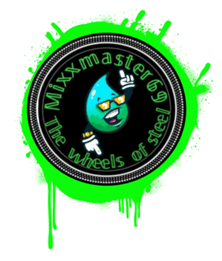 A green and black logo with a picture of a water drop.