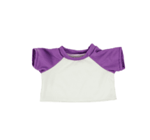 A white shirt with purple sleeves on top of green background.