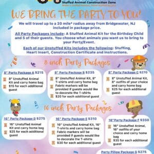 Party package options from Cuddly Construction.