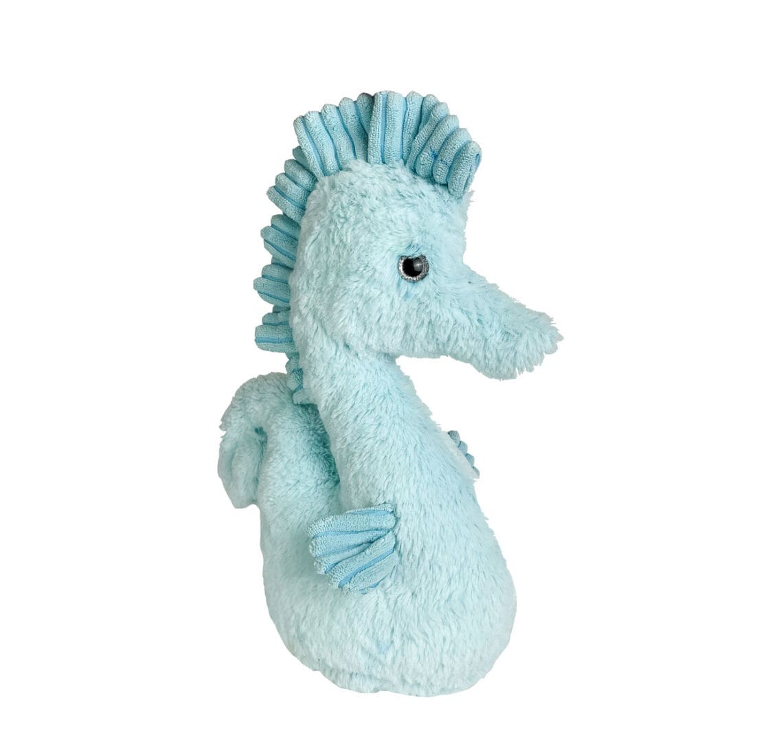 A stuffed animal of the sea horse is shown.