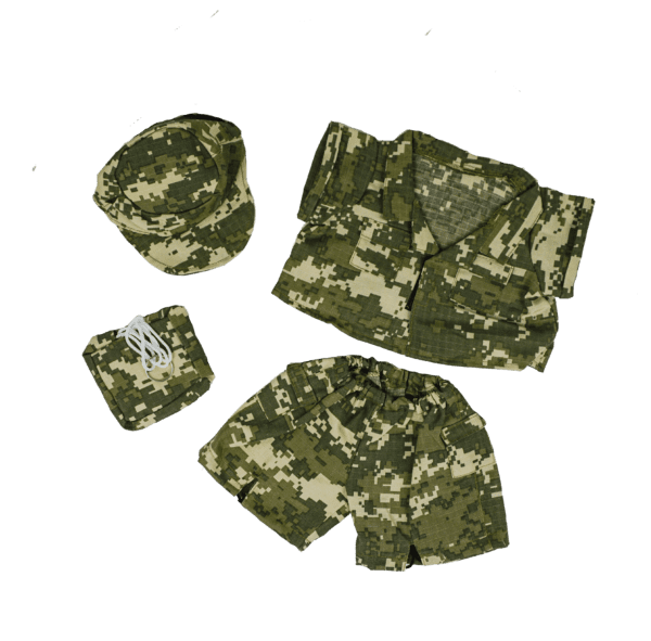 A green background with some camouflage items