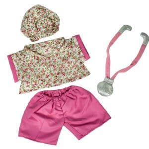 Teddy bear doctor outfit: scrubs, cap.