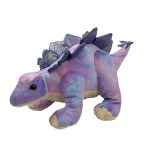 Purple sparkly plush dinosaur toy.