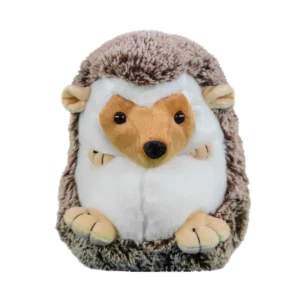 A cute plush hedgehog toy with soft fur and detailed features.